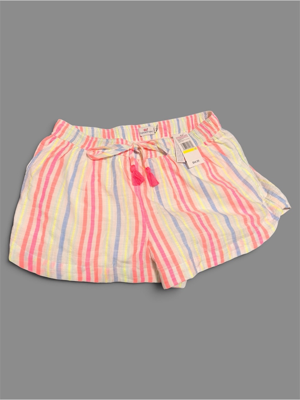 Vineyard Vines Pastel Rainbow Stripe Tie-Front Shorts
